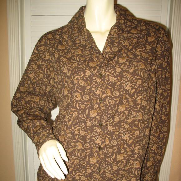 Vintage Y2K Gap Long Sleeve Button Up Shirt Top S Brown Floral Grannycore Preppy - Picture 2 of 8